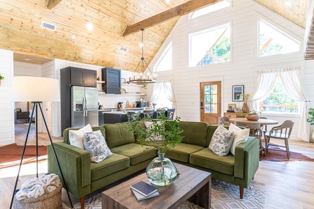 The heart of this cabin is the open concept living, kitchen and dining space. Each is defined but also interacts with each other so you remain connected and uncrowded.