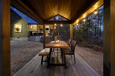 Enjoy al fresco meals in the charming outdoor dining pavilion, complete with string lights for an extra touch of magic during the evening hours.