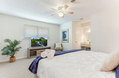 Master Bedroom  with private bath and king sized bed