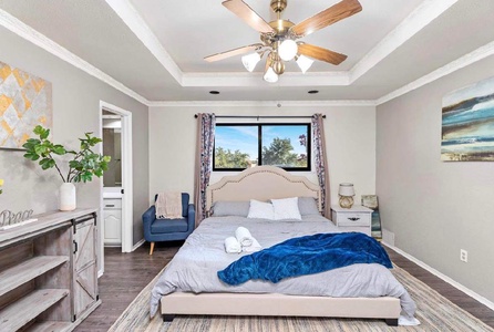 Master bedroom with king sized bed