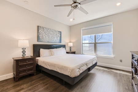 Master bedroom with king sized bed