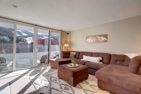 Cozy living room couch with queen sleeper sofa.