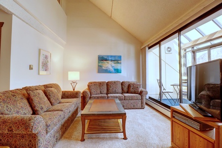 Cozy living room with tall ceilings