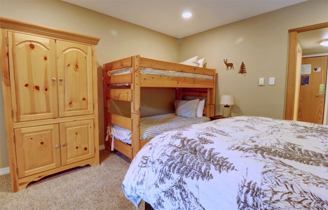 Main bed and twin bunks.