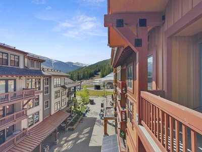 Balcony looks out into Center Village with views of the American Eagle gondola and chairlift.