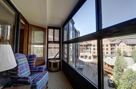 Enclosed balcony looking into the Village.