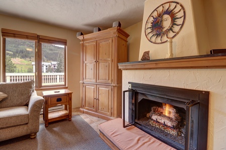 Living room features a fireplace