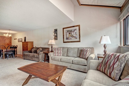 Living room features 2 queen sized sleeper sofa couches.