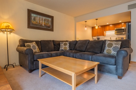 Living room area features large sectional sofa.