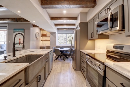 Modern kitchen and dining area