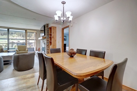 Dining room table with comfortable seating.