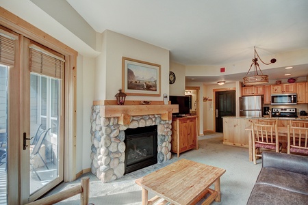 Cozy living room fireplace.