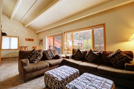 Cozy, open concept living and dining room.