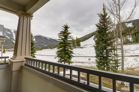 Beautiful porch views of East Village ski slopes at Copper Mountain.