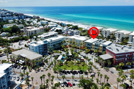 Aerial View of Neighborhood with Unit Location Marked.