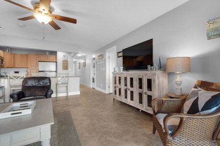 Living room with large flatscreen television.