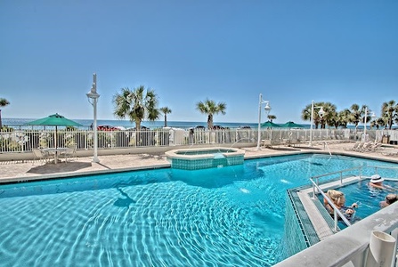 View on the deck of the outdoor pool/spa.