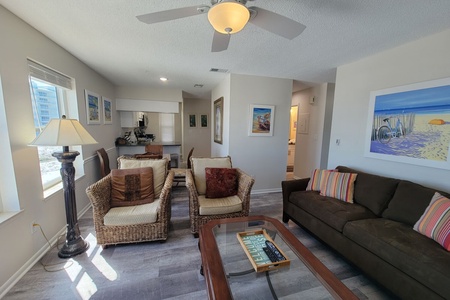 Living area with queen-size sofa bed.