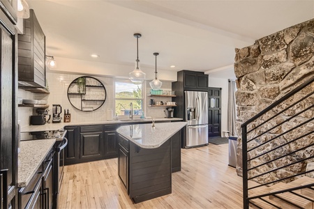 View of the kitchen from the casual dining area