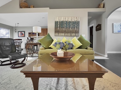 Living room with comfy sofas and smart tv