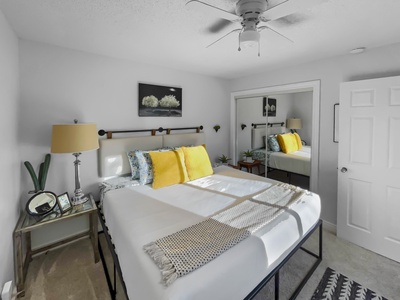 Downstairs bedroom with comfy king bed.