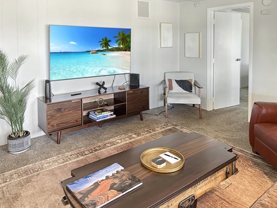 Comfy, spacious and well-decorated living room with smart TV