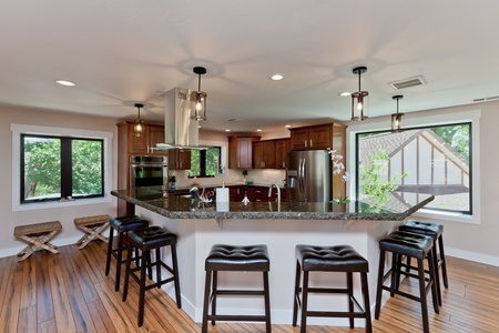 Kitchen island with 6 bar stools for extra seating