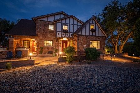 Front of main house in the evening. 