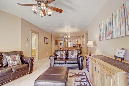 The chic leather furniture gives this room a modern feel. 