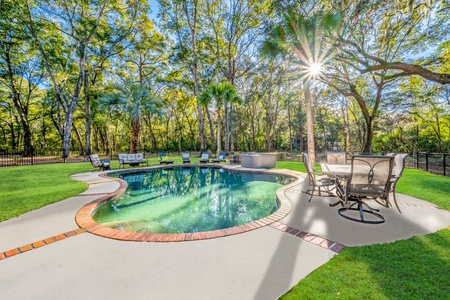 Enjoy the private pool and hot tub on the grounds