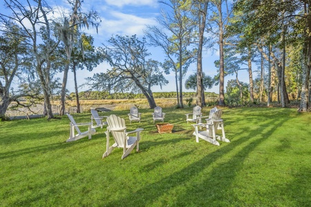 Outdoor fire pit with plenty of seating and gorgeous views