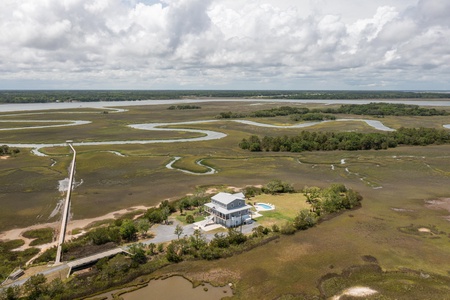 Aerial view of home and dock