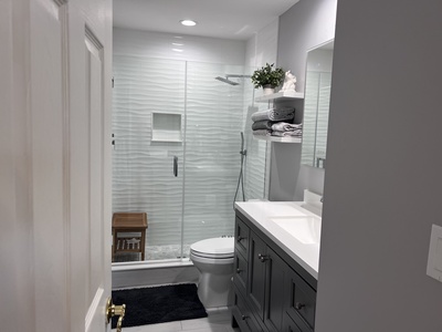Modern fresh shower off of master Master bedroom private shower bath