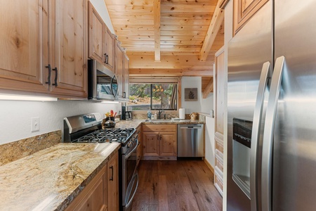 Cook with ease in our updated galley kitchen, featuring a gas stove and all the essentials you need to create delicious meals during your stay.