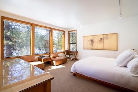 Private, spacious, zen-inspired serene space to let your day begin and end in spa-like peace. Take in the magnificent views from any spot in the room. This zen-inspired room offers a luxurious CA King platform bed, 2 oversized lounge chairs and a dre