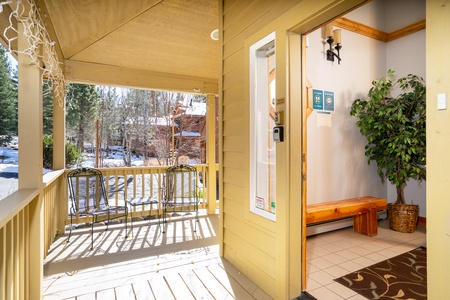 enter into mudroom from front door, covered sunny porch with seating