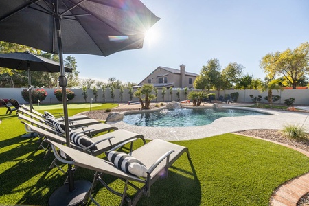 A private backyard haven, with sparkling heated pool