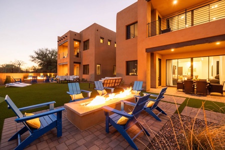 Two identical firepits in the backyard