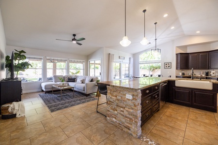 Spacious modern kitchen and living room area