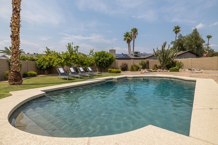 Private, backyard haven with sparkling swimming pool