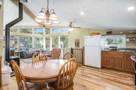 Open concept floorplan.  Living area opens to kitchen and dining room. 