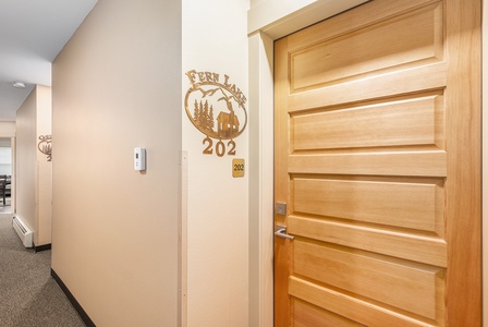 Front door to lodge room 202.