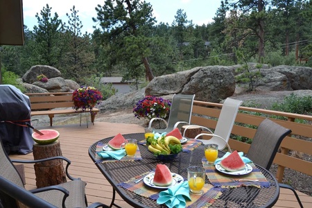 Enjoy nature and breakfast all in one from the privacy of your deck with a grill and large patio table.