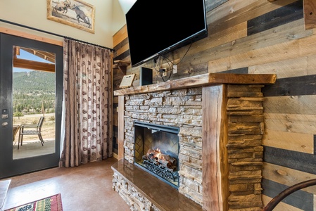 Living area TV and fireplace