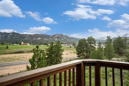 View of mountains from upstairs master bedroom balcony.