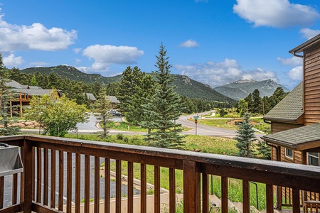 View of mountains from deck.