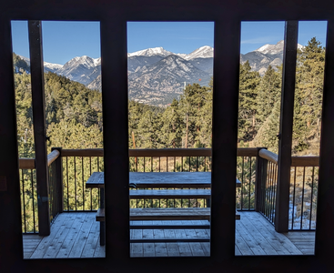 Eldondale Estes Park views from deck with outdoor dining table