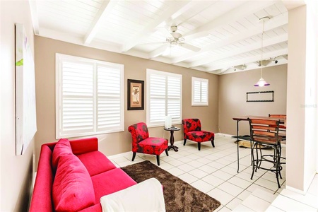 Family Room Family Room Vibrant furnishings, large TV and high-top table. 