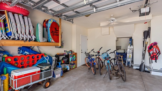 Garage Garage Two car garage with bicycles, beach toys, chairs, cooler and wagon.