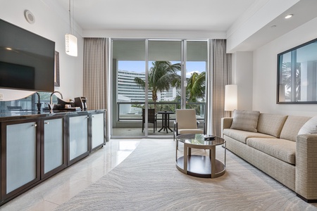 Living area overlooking balcony terrace